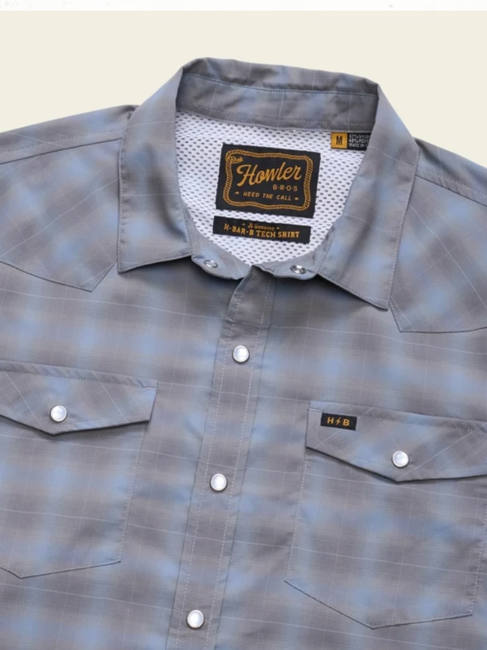 Howler Brothers - Light Gray Blue Plaid Tech Shirt - Medium  NWT